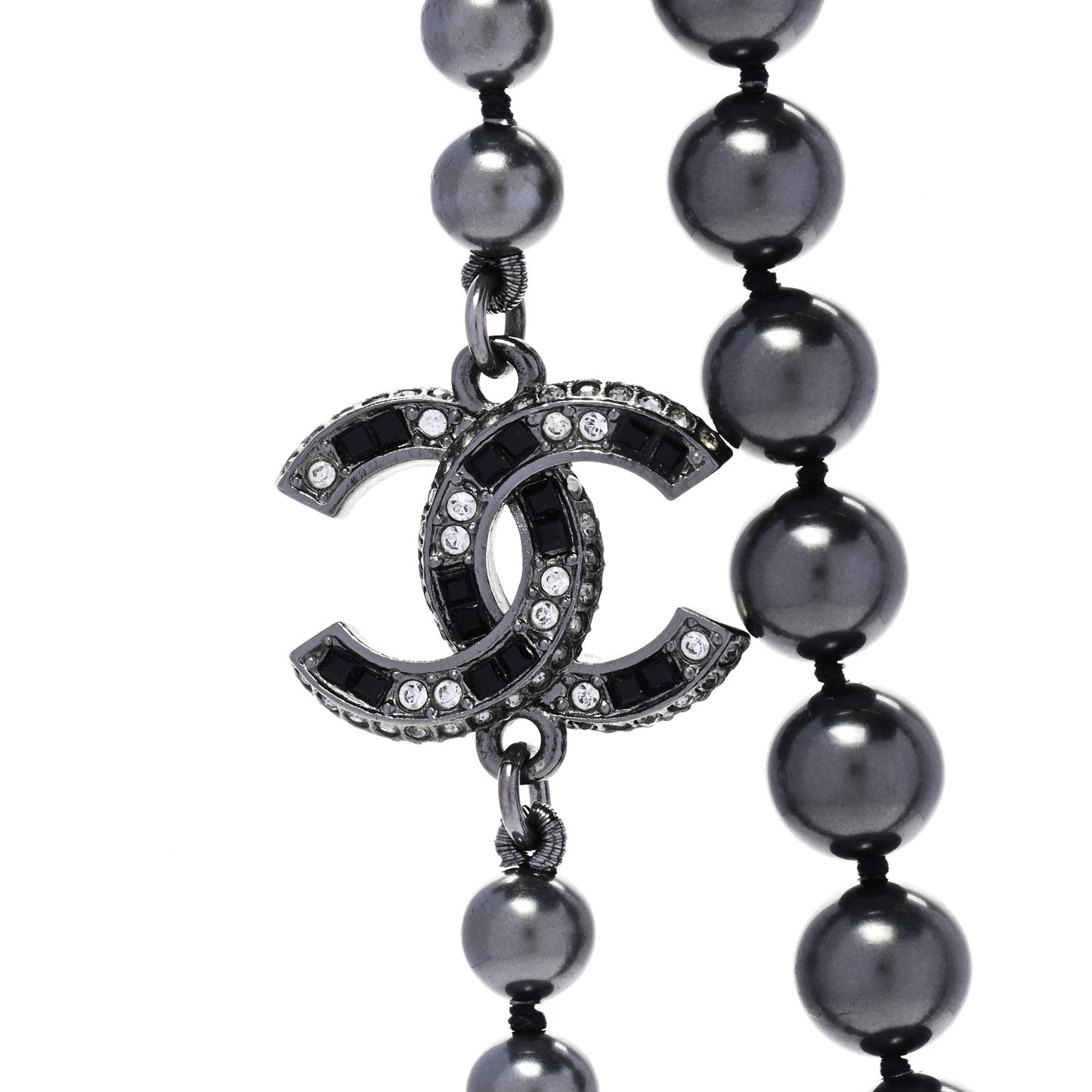 Ruthenium Crystal Pearl Beaded CC Long Necklace