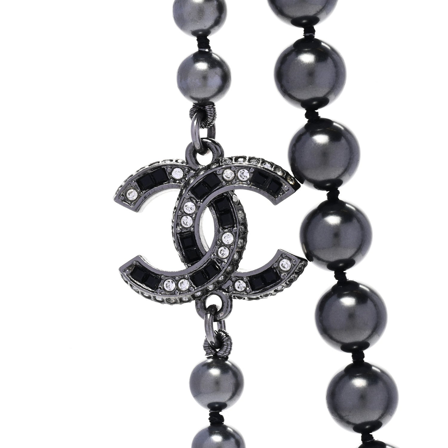 Chanel Ruthenium Crystal Pearl Beaded CC Long Necklace 4 of 6
