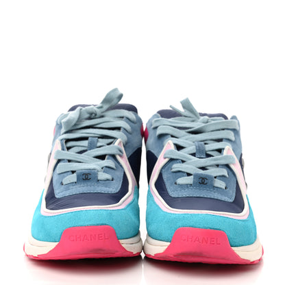 Chanel Nylon Calfskin Suede CC Sneakers 41 Navy Turquoise 2 of 10
