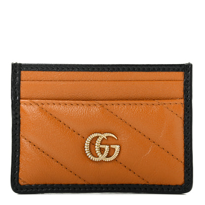 Gucci Vintage Effect Calfskin Matelasse Diagonal Torchon GG Marmont Card Holder Cognac Black 1 of 6