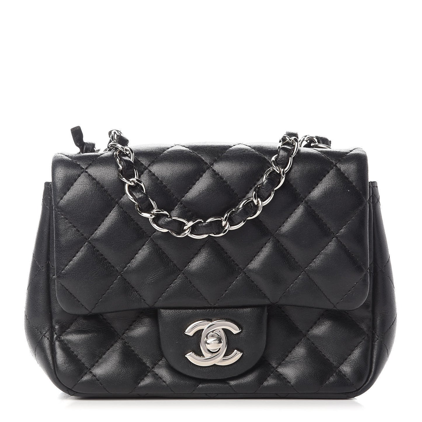 Lambskin Quilted Mini Square Flap Black