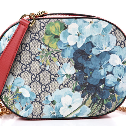 Gucci GG Supreme Monogram Blooms Mini Chain Shoulder Bag Beige Blue Navy Hibiscus Red 7 of 10