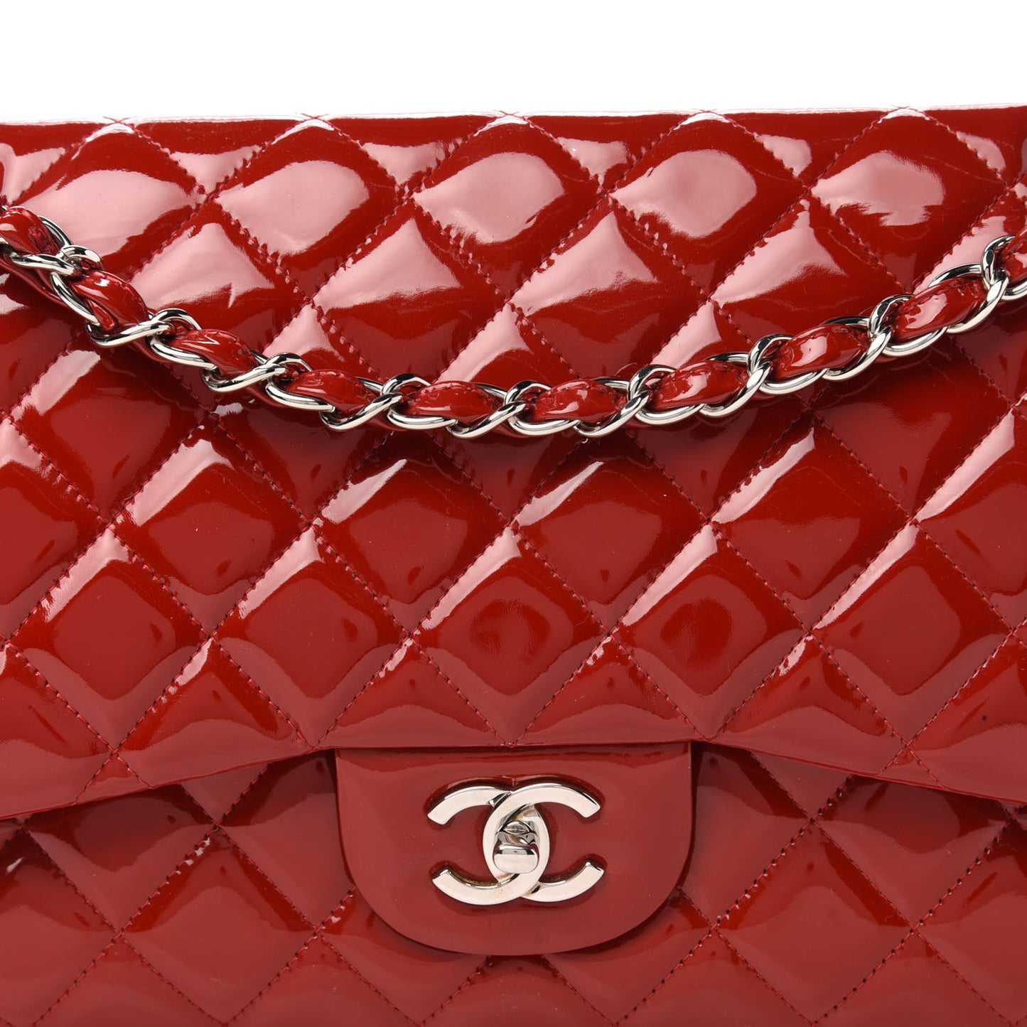 Patent Quilted Jumbo Double Flap Red