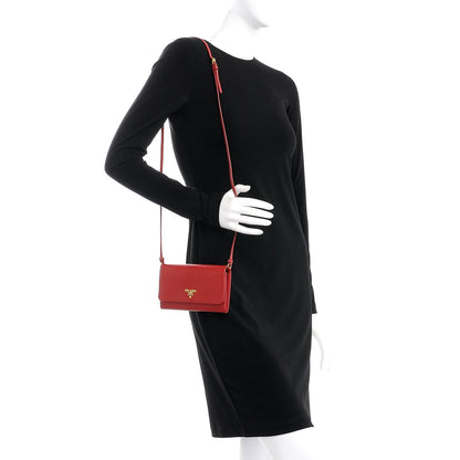 Prada Saffiano Metal Mini Crossbody Wallet Rosso 2 of 9