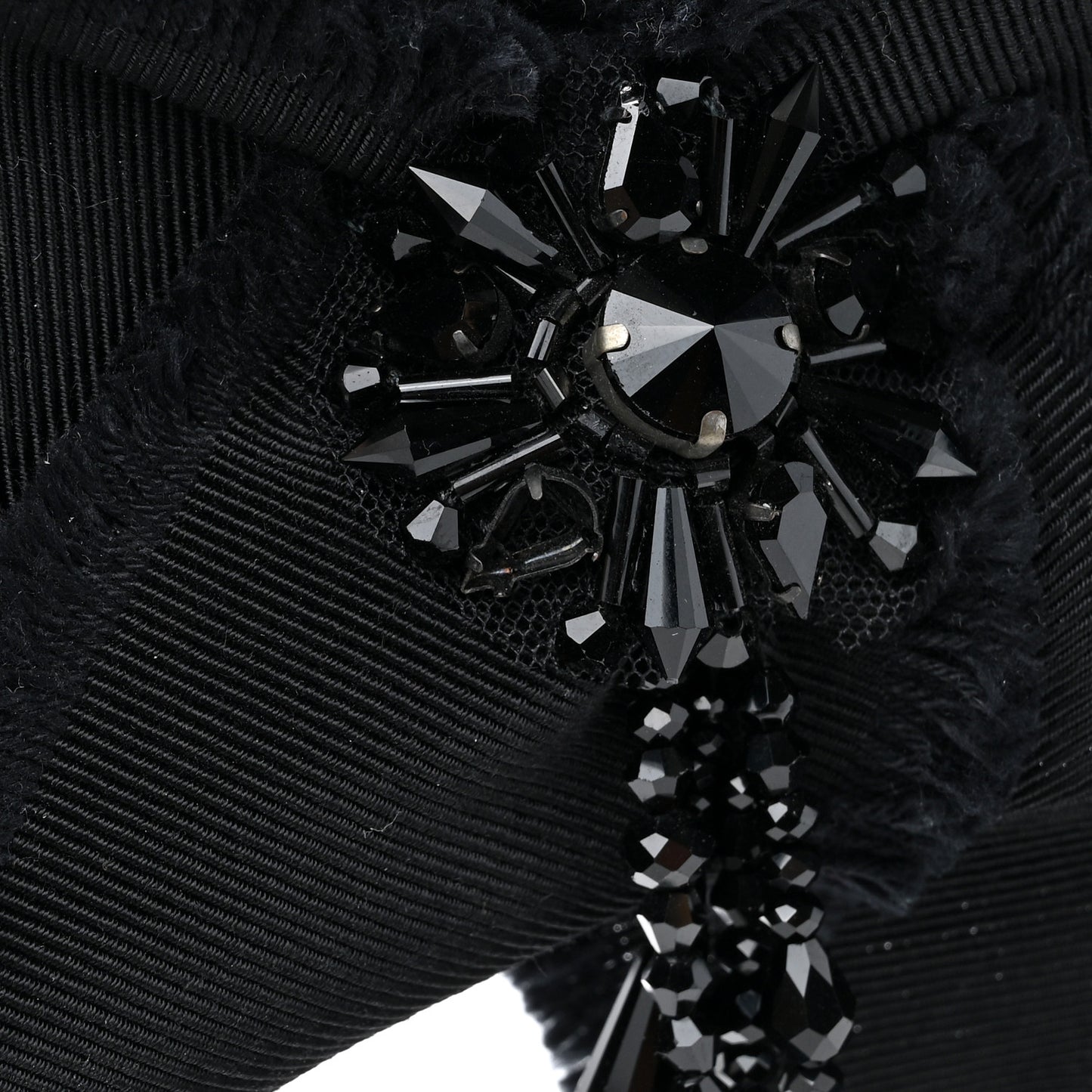 Grosgrain Crystal Bow Brooch Black