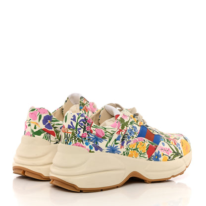 Gucci X KEN SCOTT Calfskin Floral Infinity Womens Rhyton Sneakers Mystic White 37.5 Ivory Pink Mystic White 4 of 13