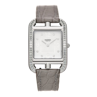 Hermes Stainless Steel Alligator Diamond Bezel Grey Sapphire Mother of Pearl 23mm Cape Cod Quartz Watch Gris Perle 1 of 5