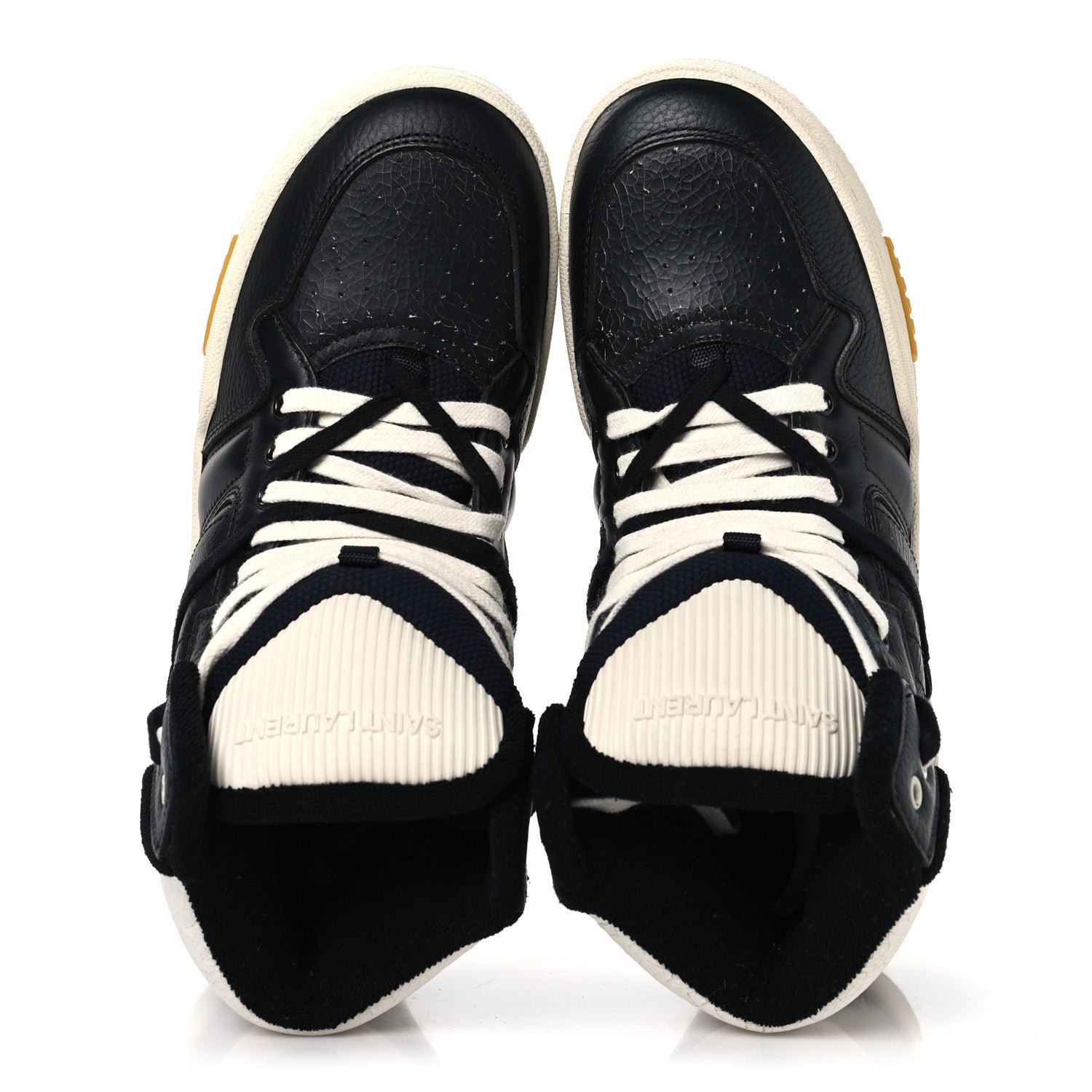 Saint Laurent Crackled Calfskin Mens Cure 05 High Top Sneakers 42 Black White 2 of 10