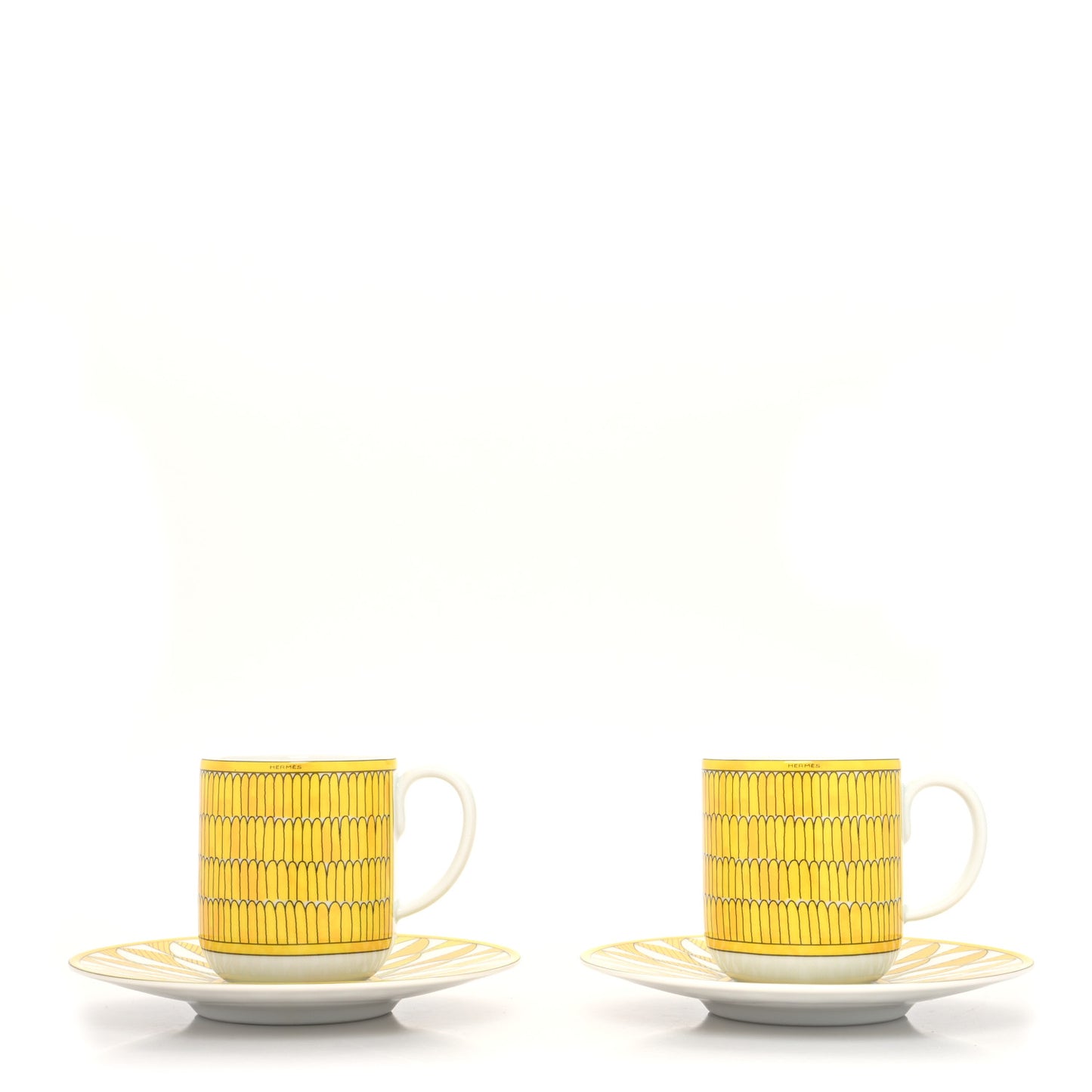 Porcelain Soleil d'Hermes Coffee Cup and Saucer Set Of 2