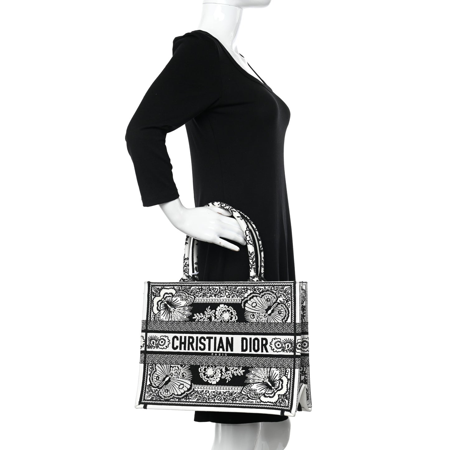 Canvas Butterfly Bandana Embroidered Medium Book Tote Black White