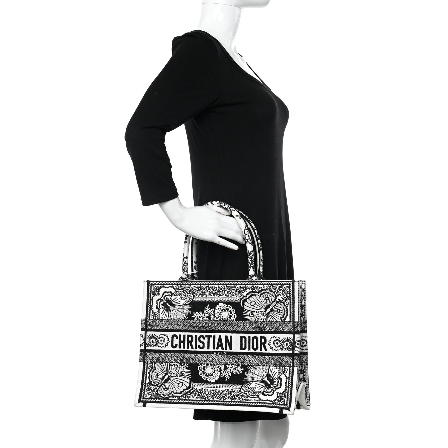 Christian Dior Canvas Butterfly Bandana Embroidered Medium Book Tote Black White 2 of 10