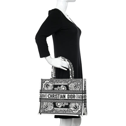 Christian Dior Canvas Butterfly Bandana Embroidered Medium Book Tote Black White 2 of 10