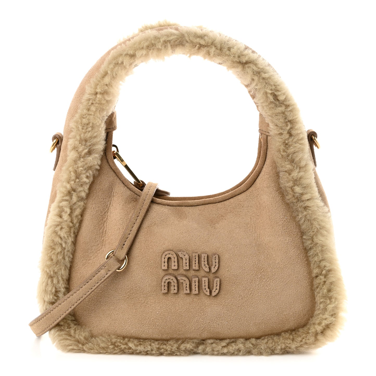 Suede Shearling Mini Wander Hobo Sabbia