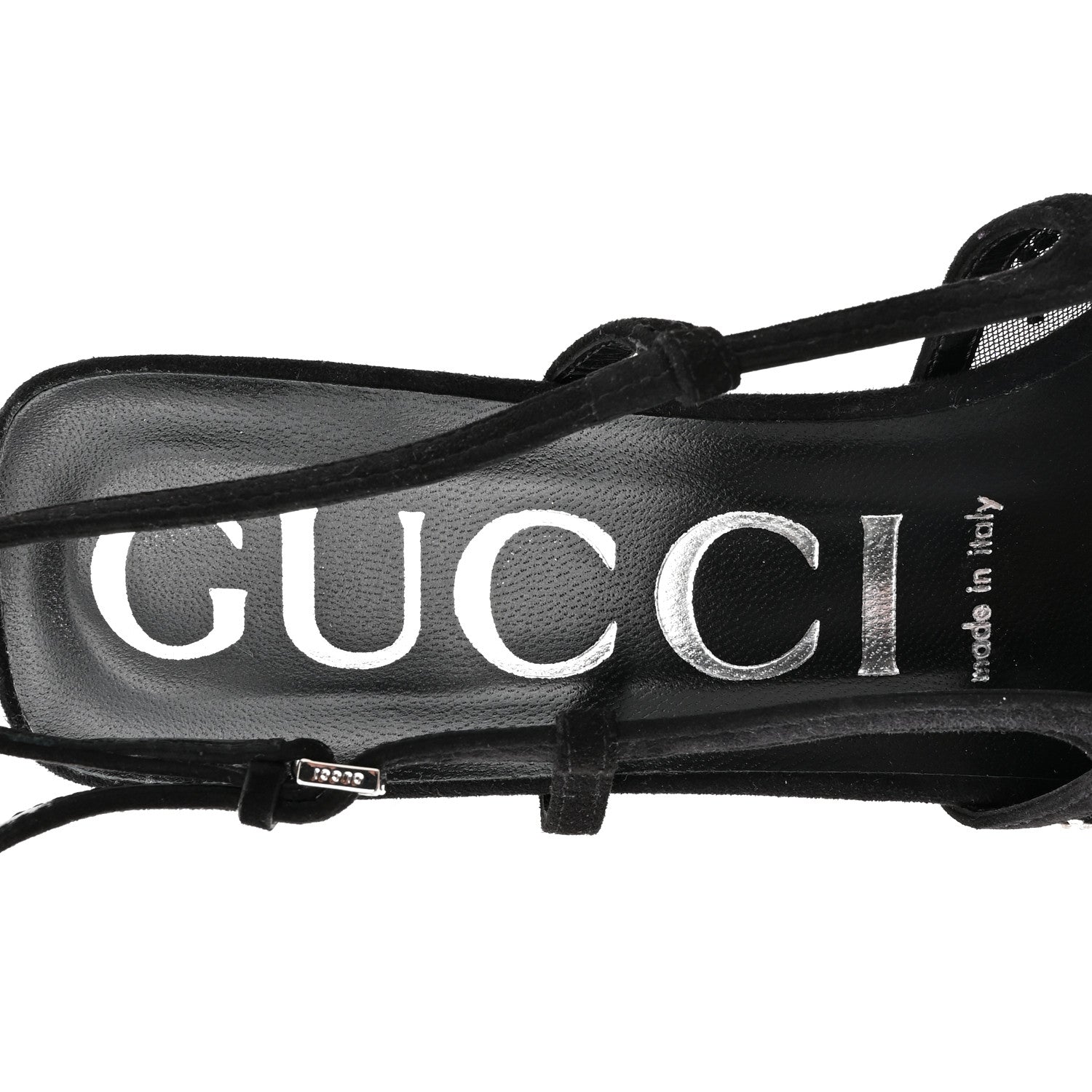 Gucci Tela Retino Kid Scamosciato Crystal GG Monogram Square G 35mm Slingback Pumps 38.5 Black 8 of 9