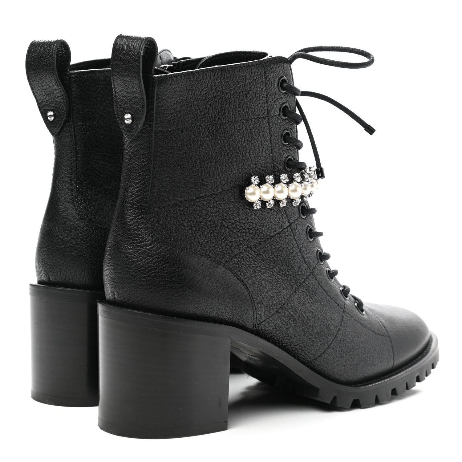 Jimmy Choo Grained Calfskin Crystal Embellished Cruz Combat Boots 40 Black White 4 of 8