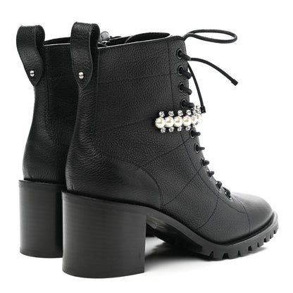 Jimmy Choo Grained Calfskin Crystal Embellished Cruz Combat Boots 40 Black White 4 of 8