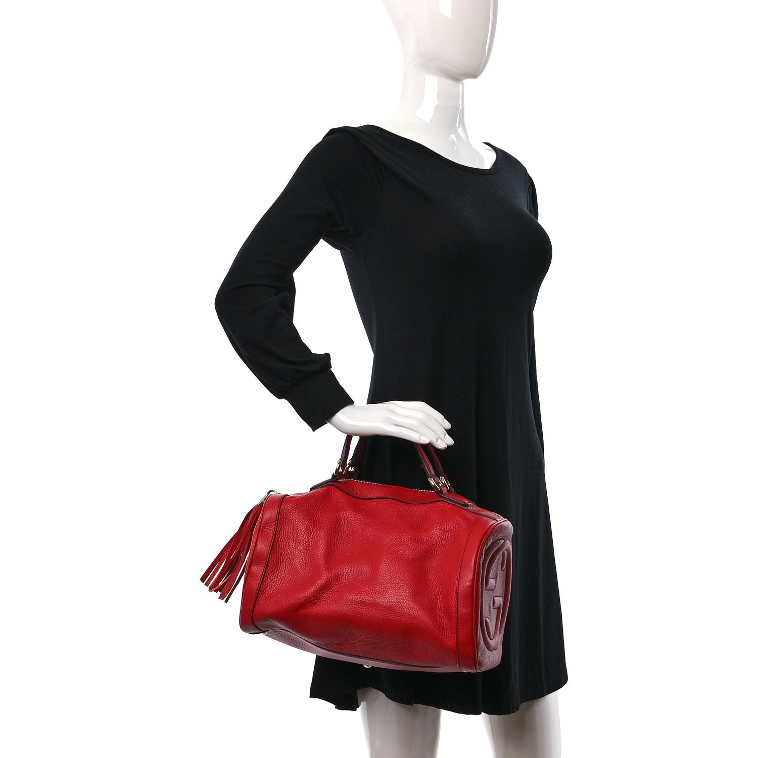 Gucci Pebbled Calfskin Medium Soho Boston Red 2 of 14