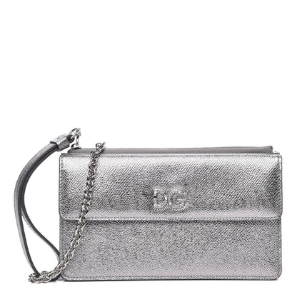 Dolce & Gabbana Metallic Dauphine Embellished Logo Chain Pouch Argento 1 of 10