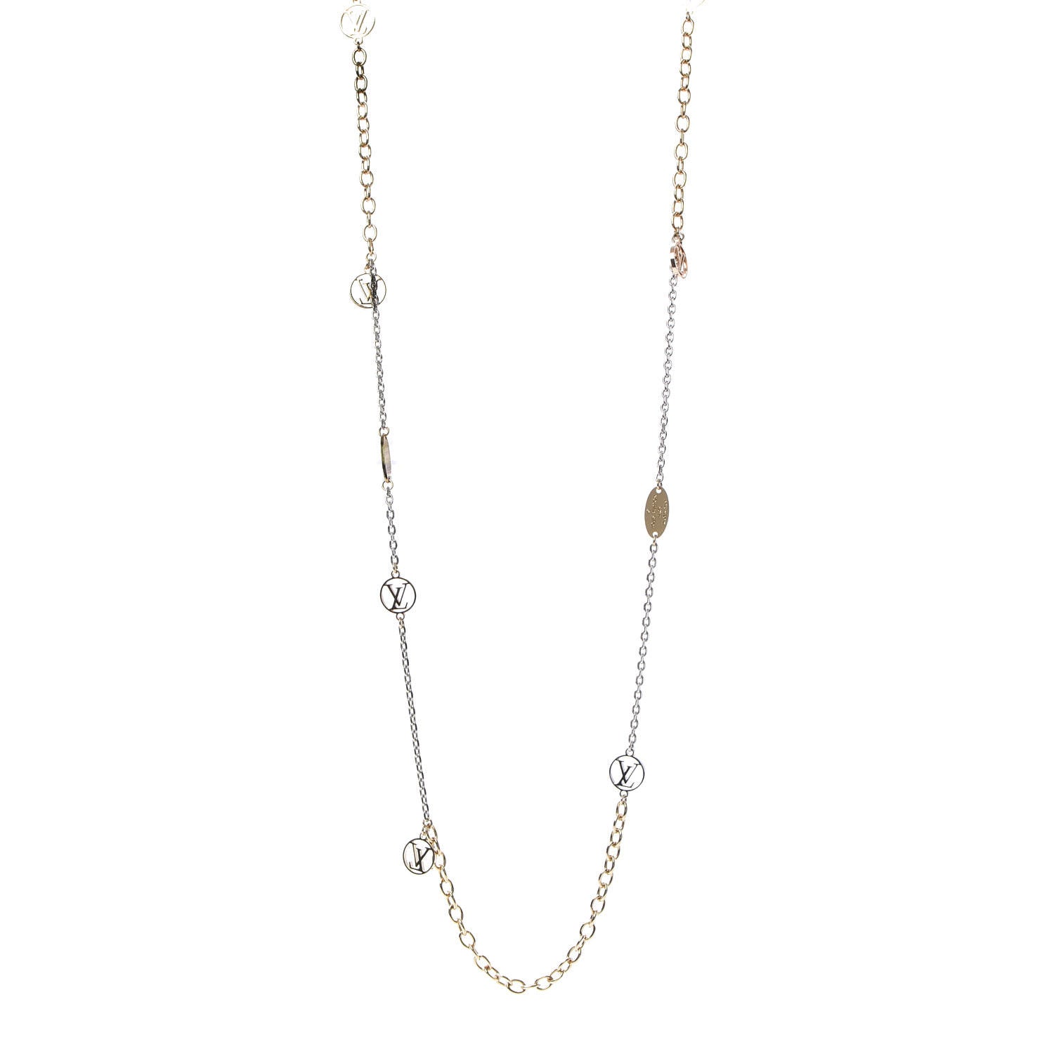 Louis Vuitton Logomania Sautoir Necklace Silver Gold 1 of 5