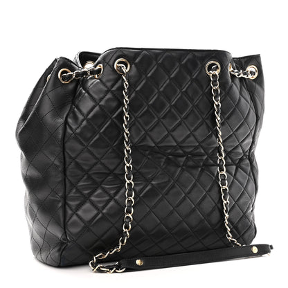 Chanel Lambskin Quilted Large Drawstring Bag Black 3 of 13