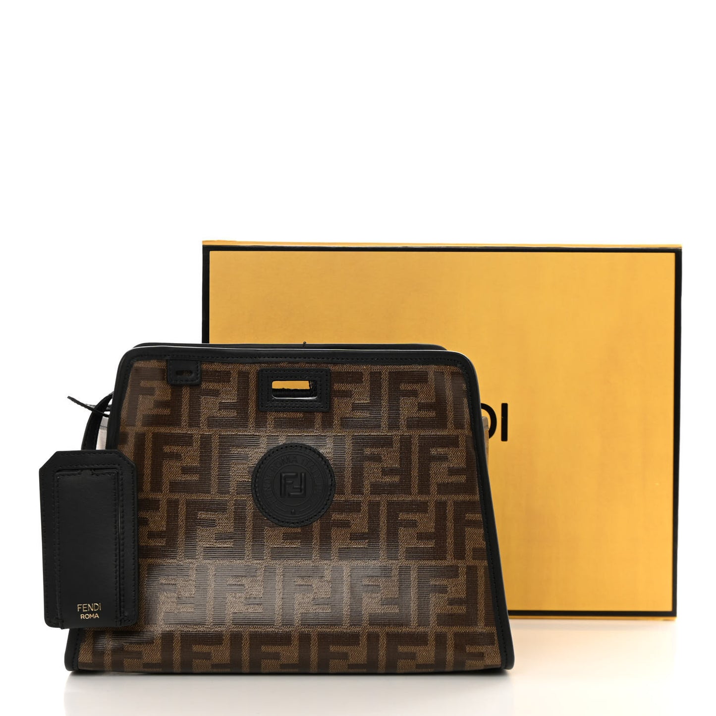 Glazed Fabric Vitello Century FF 1974 Stamp Patch Mini Peekaboo Defender Cover Mogano Panna Black