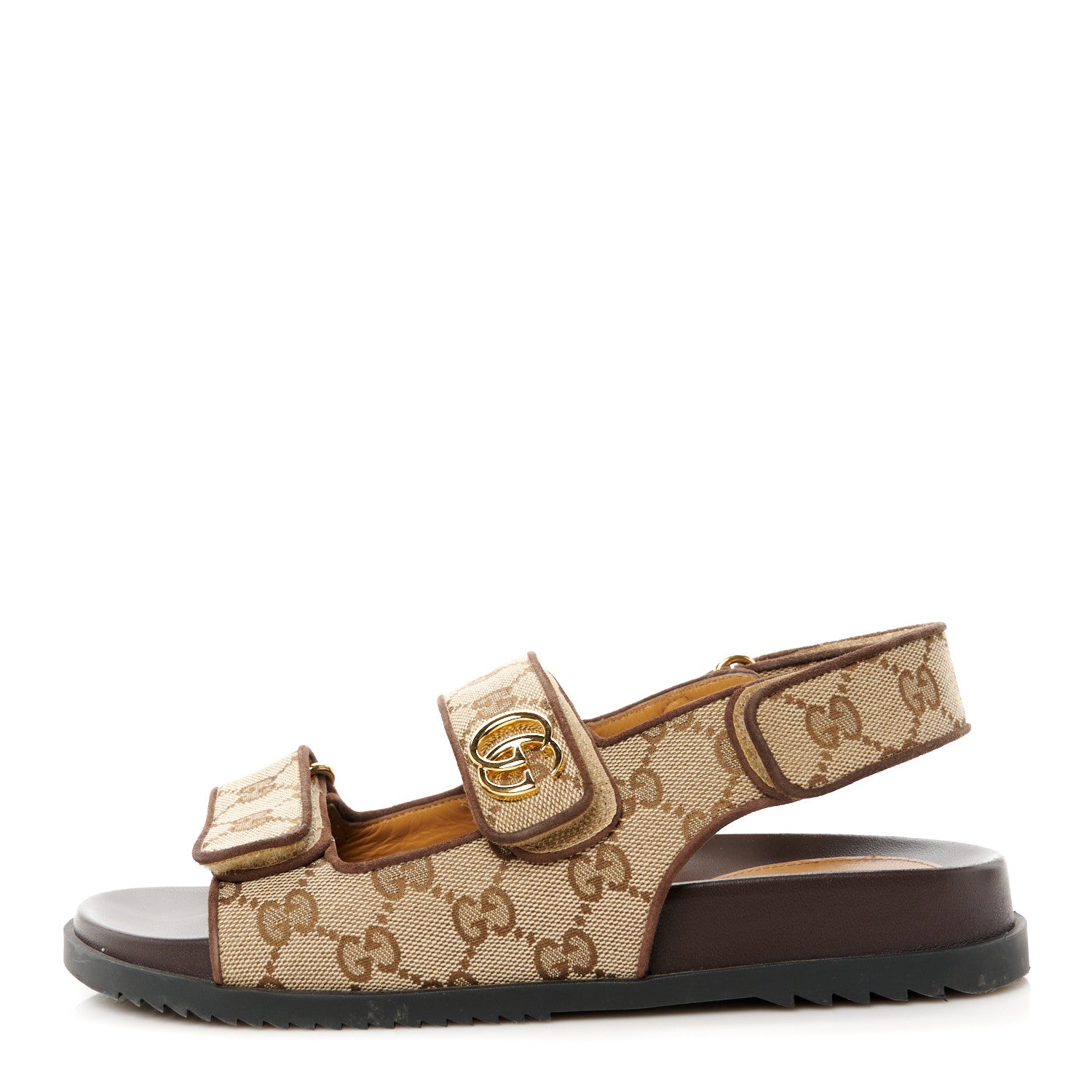 Gucci Monogram Kid Scamosciato Double G Womens Dad Sandals 37.5 Beige Ebony New Acero 1 of 11
