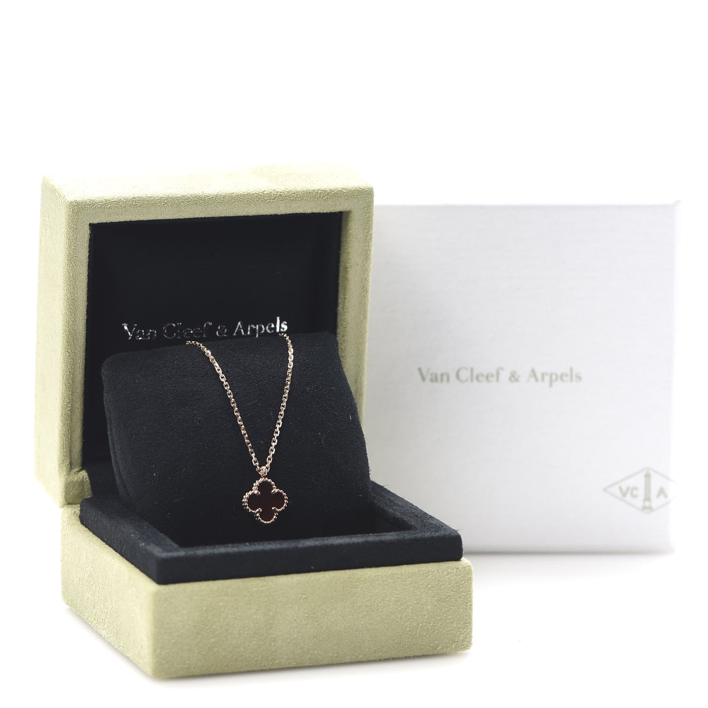 18K Rose Gold Carnelian Sweet Alhambra Pendant Necklace