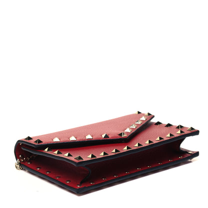 Valentino Garavani Pebbled Calfskin Rockstud Envelope Wallet on Chain Rubino 3 of 7