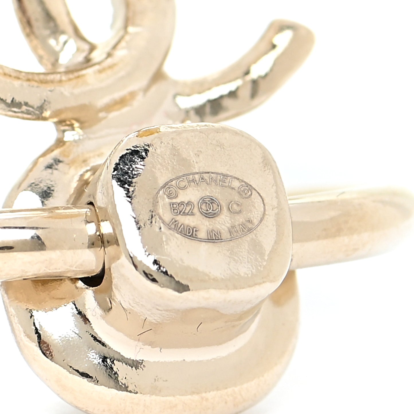 Metal Pearl CC Hoop Drop Earrings Gold