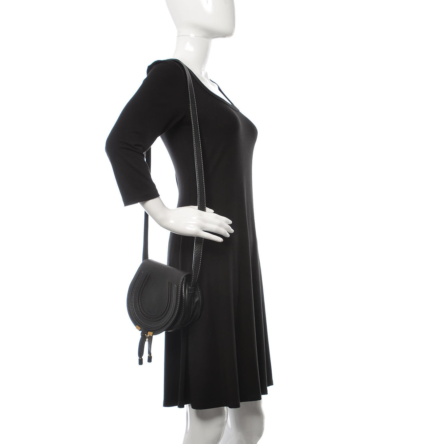 Calfskin Mini Marcie Round Crossbody Bag Black