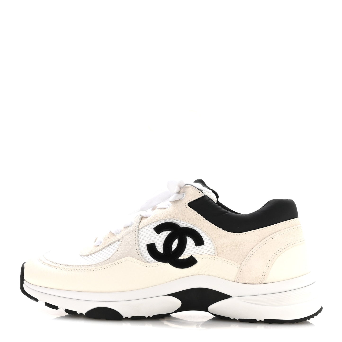 Mesh Suede Calfskin Grained Calfskin Womens CC Sneakers 40.5 White Black