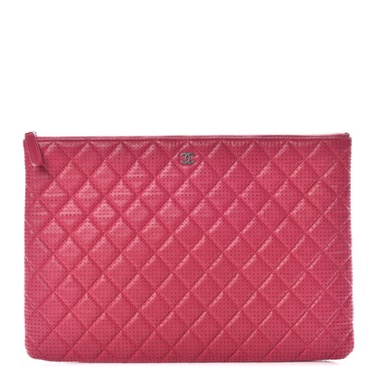 Chanel Perforated Lambskin Quilted Large Cosmetic Case Pink 1 of 15