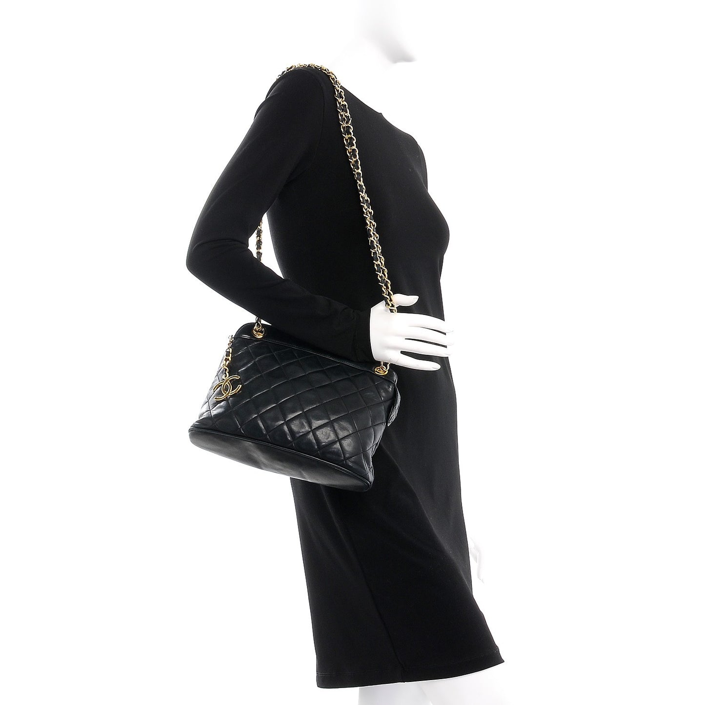 Lambskin Quilted Shoulder Bag Black