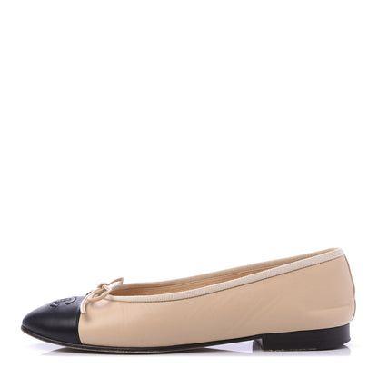 Chanel Lambskin Cap Toe CC Ballerina Flats 36.5 Beige Black 1 of 9