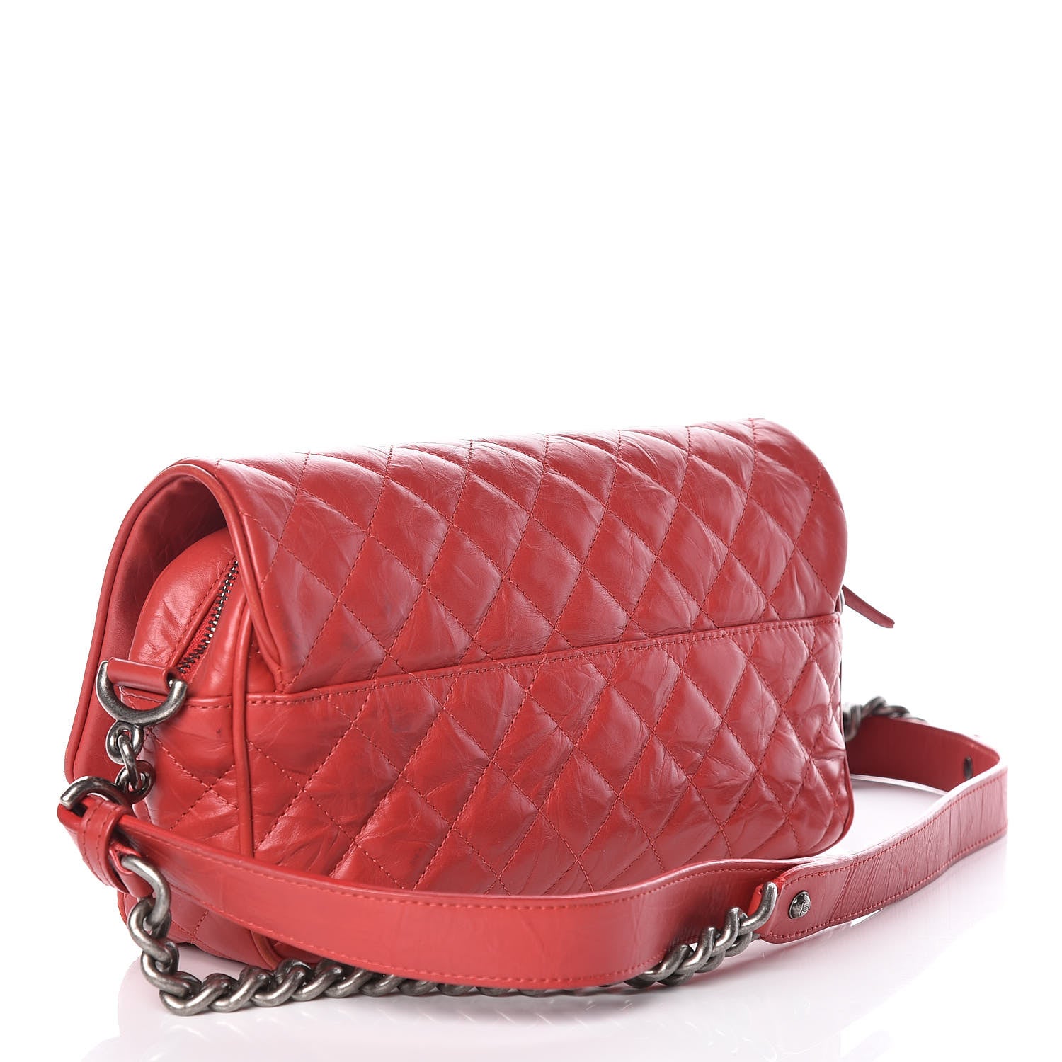 Chanel Aged Calfskin Quilted Medium Chain Detail Flap Red 3 of 15