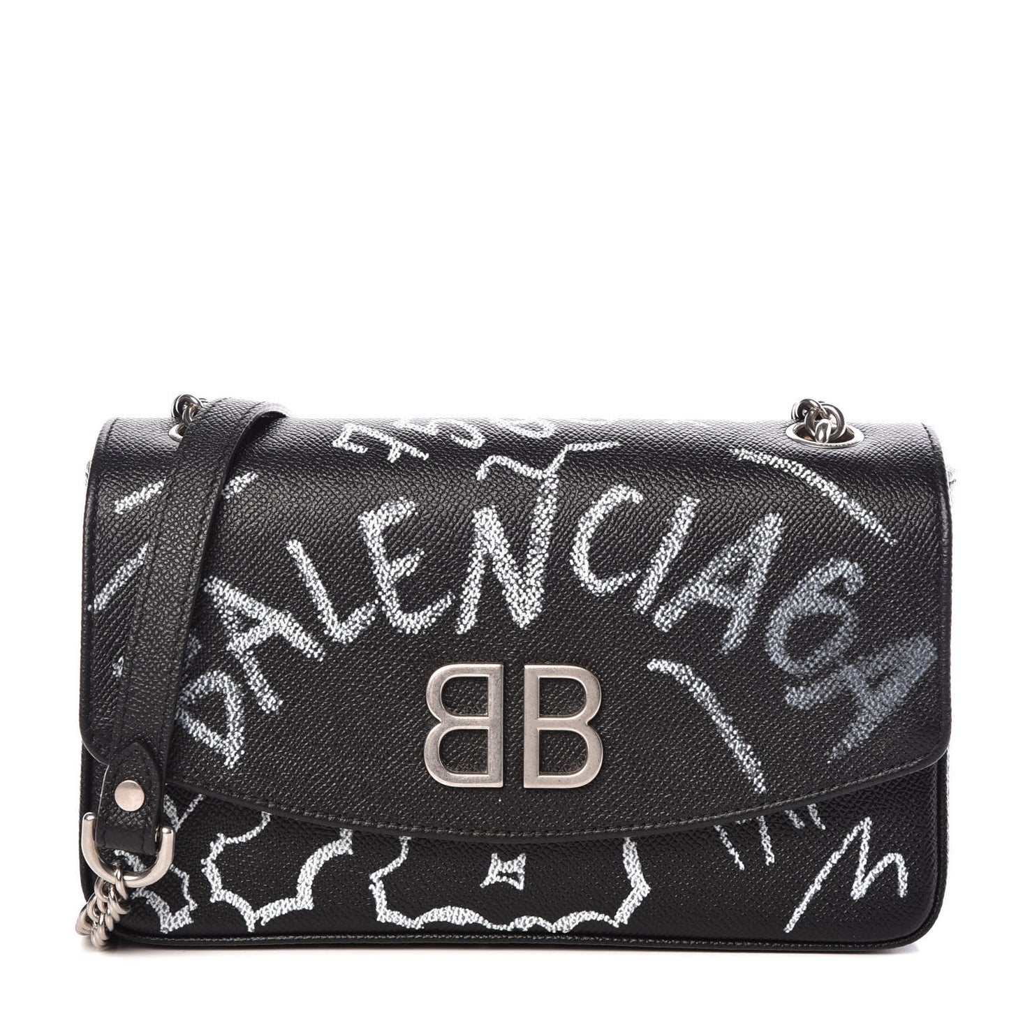 Calfskin Graffiti BB Chain Wallet Black White