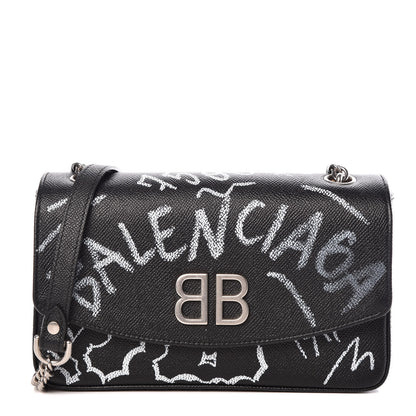 Balenciaga Calfskin Graffiti BB Chain Wallet Black White 1 of 8