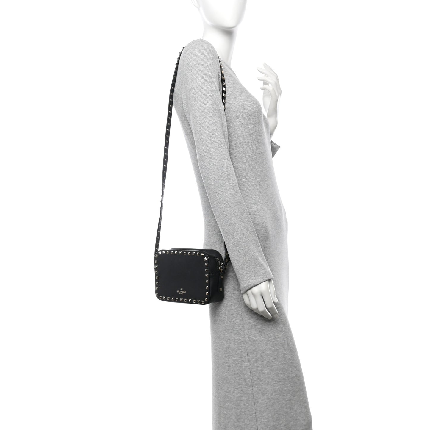 Calfskin Rockstud Camera Crossbody Bag Black