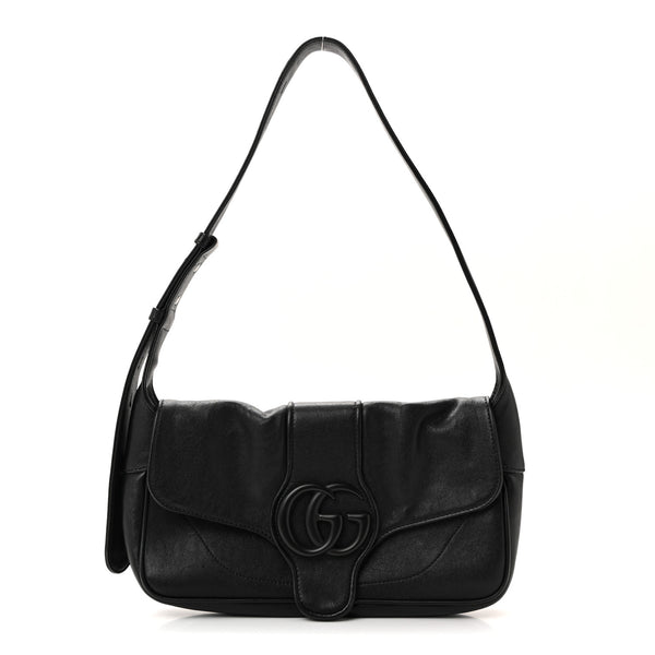Gucci Goatskin Small GG Monochrome Aphrodite Shoulder Bag Black