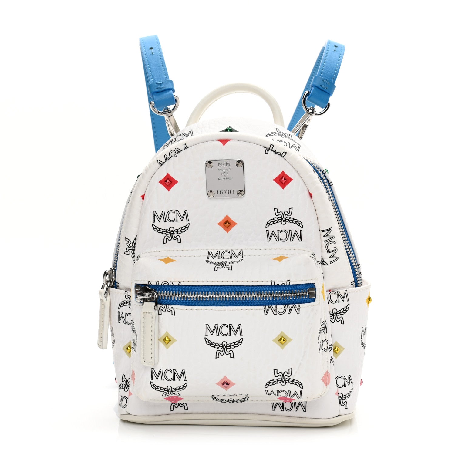 MCM Skyoptic Visetos X-Mini Stark Bebe Boo Backpack White Blue 1 of 8