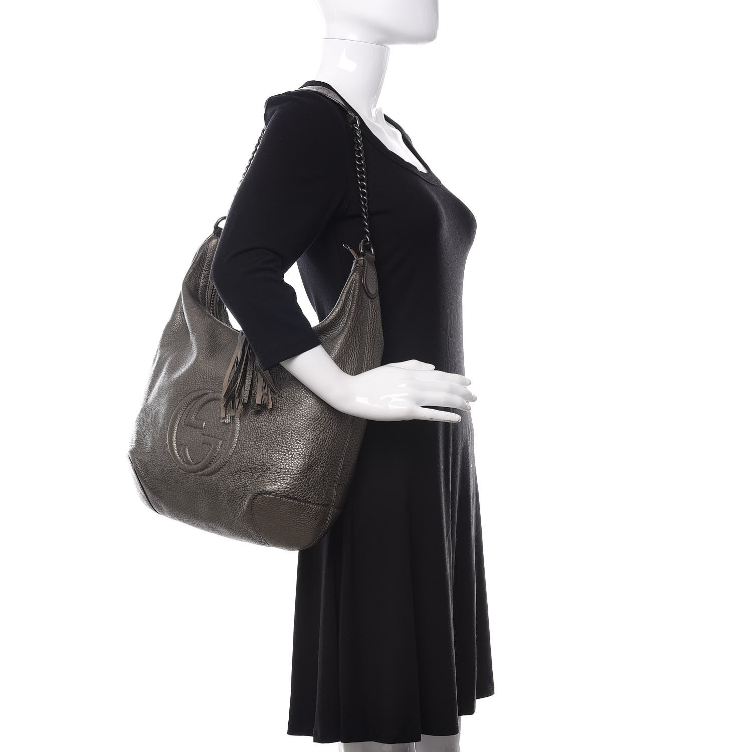 Gucci Metallic Pebbled Calfskin Medium Soho Chain Hobo Sasso 2 of 14