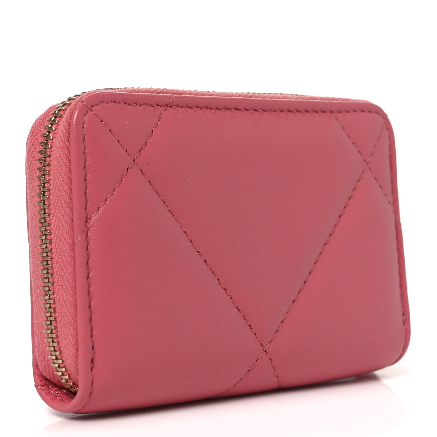 Chanel Lambskin Quilted Chanel 19 Zip Around Coin Purse Wallet Light Pink 3 of 7
