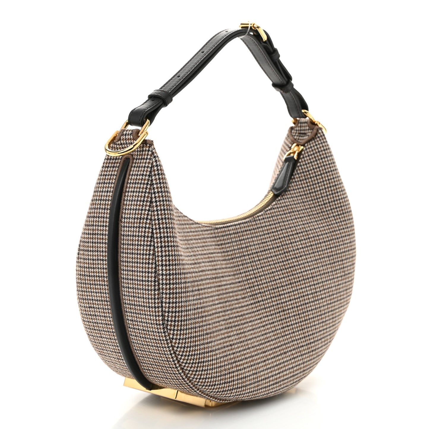 Wool Vitello Grace Small Houndstooth Small Fendigraphy Hobo Bag Beige Ebano