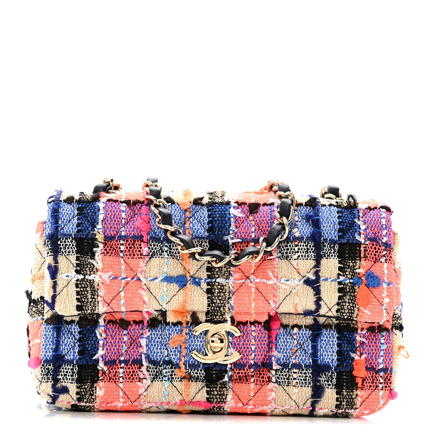 Chanel Tweed Quilted Mini Rectangular Flap Blue Orange Pink 1 of 14
