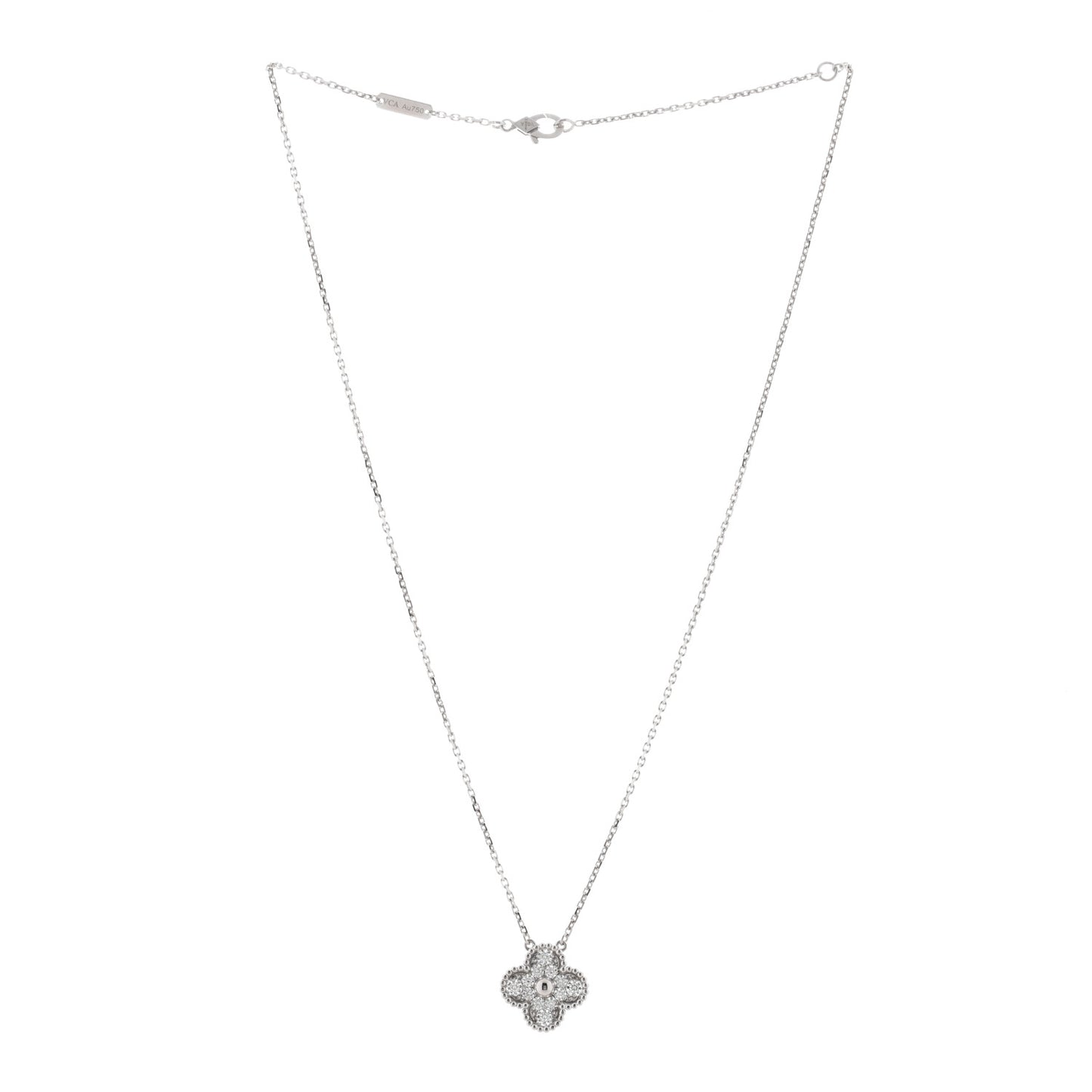 18K White Gold Diamond Vintage Alhambra Pendant Necklace