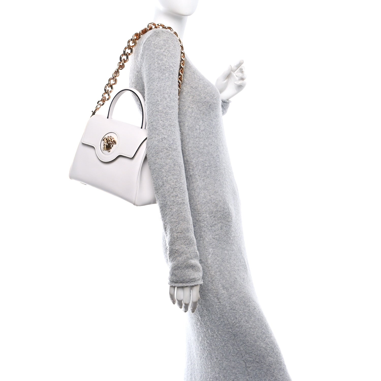 Versace Grained Calfskin Medium La Medusa Top Handle Handbag White 2 of 9