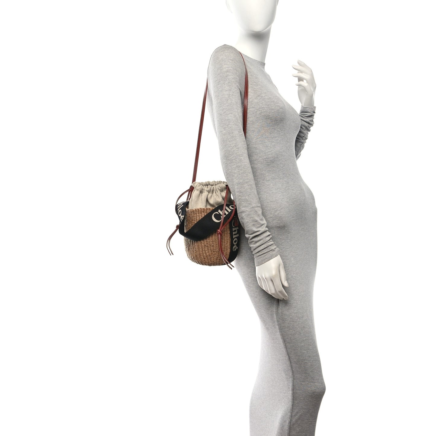 X MIFUKO Raffia Calfskin Small Woody Basket Shoulder Bag Black Beige