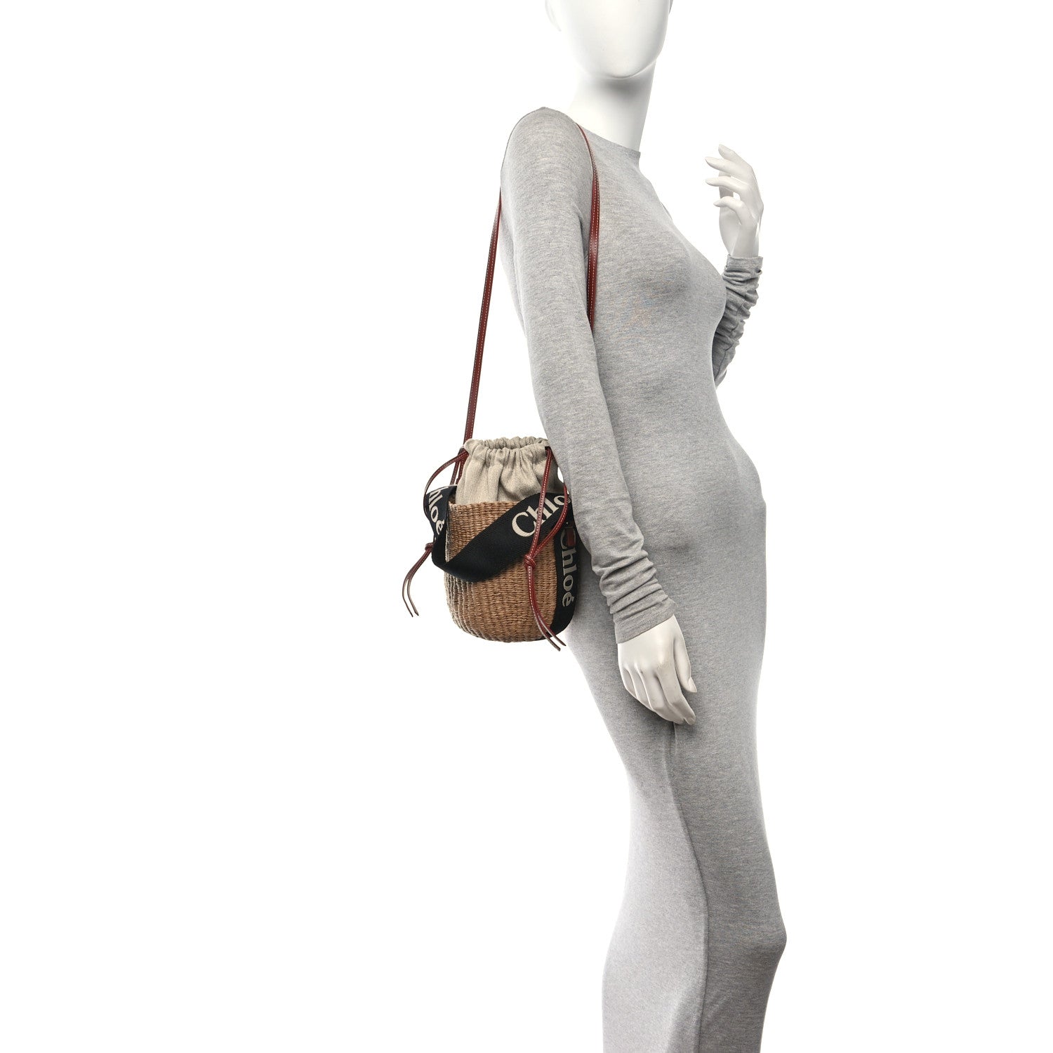 Chloe X MIFUKO Raffia Calfskin Small Woody Basket Shoulder Bag Black Beige 2 of 11