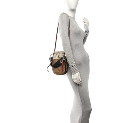 Chloe X MIFUKO Raffia Calfskin Small Woody Basket Shoulder Bag Black Beige 2 of 11