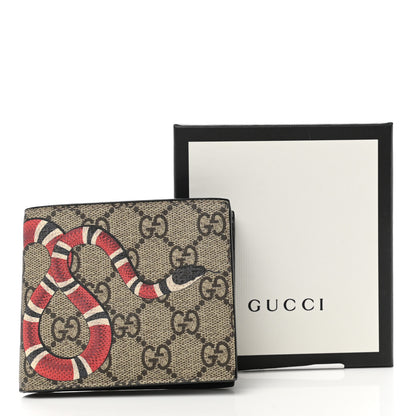 Gucci GG Supreme Monogram Selleria Calfskin Kingsnake Nice Bi-Fold Wallet Beige Ebony Multicolor Black 8 of 8
